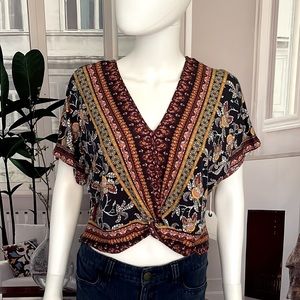 Floral V-Neck Crop Top - Multicolor